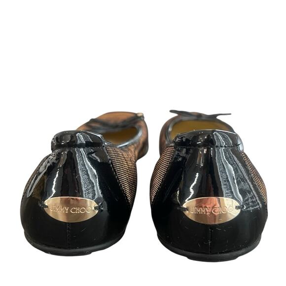 Jimmy Choo Women’s Round Toe Zebra Metallic Plisse Stripe Black Ballet Flats - Picture 6 of 11